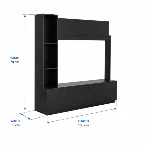 Black TV Stand with Storage Cabinets size