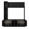 Black TV Stand with Storage Cabinets Open