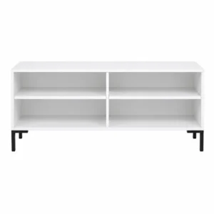 Modern White TV Stand with 4 Open Shelves
