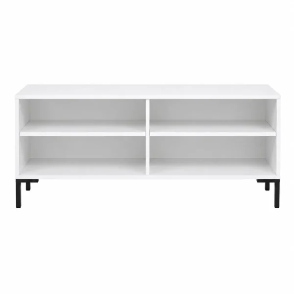 Modern White TV Stand with 4 Open Shelves