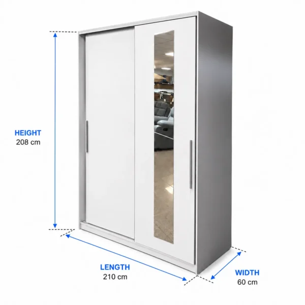 2-Door Sliding Wardrobe with Mirror size