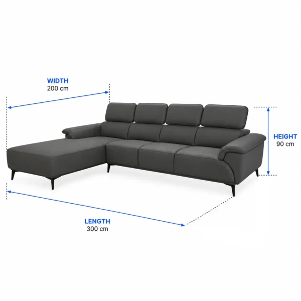 Grey L-Shaped Sectional Sofa with Chaise Size
