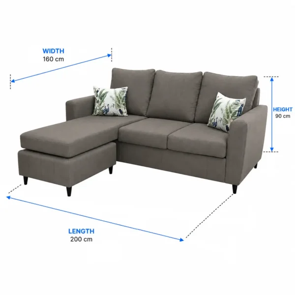 Grey L-Shaped Sofa with Chaise Size