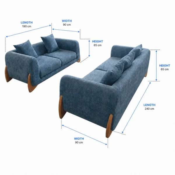 Blue 2-Piece Sofa Set Size