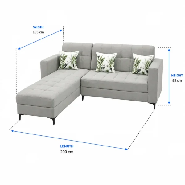 Light Grey L-Shaped Sectional Sofa Size