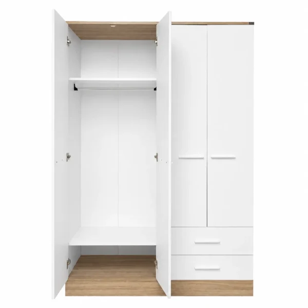 White 4-Door Wardrobe with 2 Drawers left side open White 4-Door Wardrobe with 2 Drawers left side open