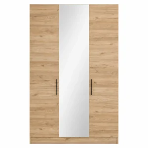Oak-Effect 3-Door Wardrobe with Mirror
