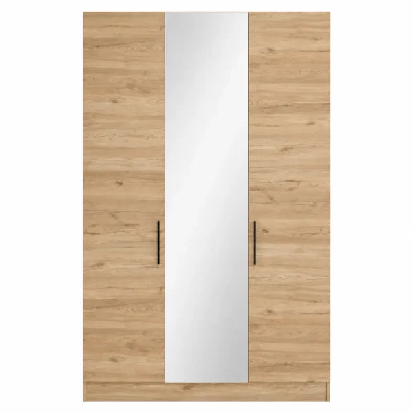 Oak-Effect 3-Door Wardrobe with Mirror