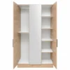 Oak-Effect 3-Door Wardrobe with Mirror doors open