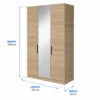 Oak-Effect 3-Door Wardrobe with Mirror Size