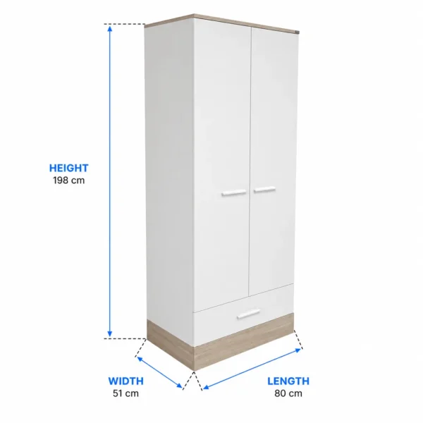 Adore Base 2-Door Wardrobe with 1 Drawer Size Adore Base 2-Door Wardrobe with 1 Drawer Size