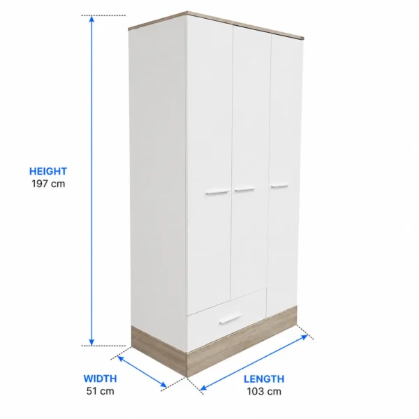 Adore Trendline 3-Door Wardrobe with Drawer Size