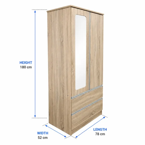 2-Door Wardrobe with Mirror and 2 Drawers Size 2-Door Wardrobe with Mirror and 2 Drawers Size