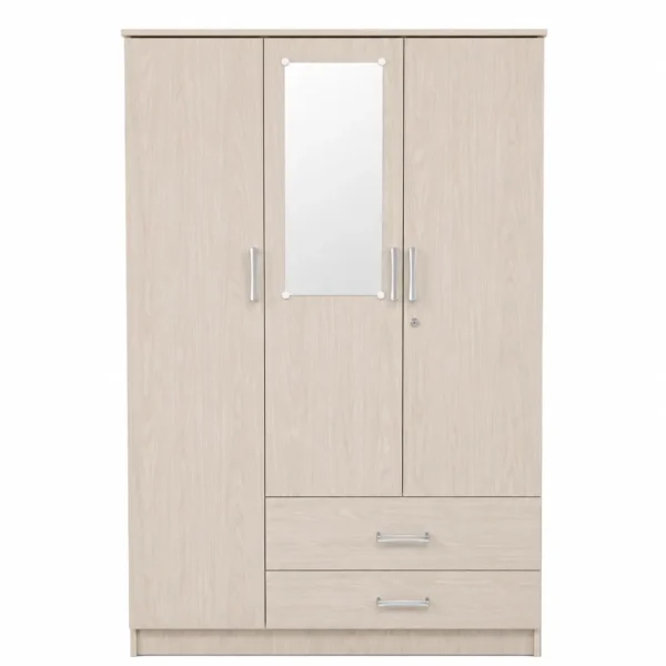 3-Door Wardrobe with Mirror and 2 Drawers