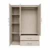 3-Door Wardrobe with Mirror and 2 Drawers Open