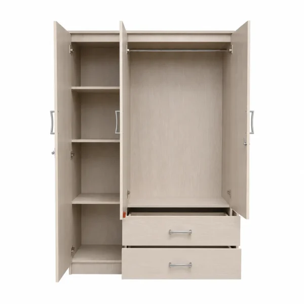 3-Door Wardrobe with Mirror and 2 Drawers Open