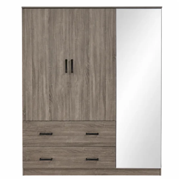 3-Door Wardrobe with Mirror and 2 Drawers
