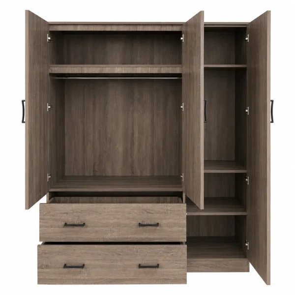 3-Door Wardrobe with Mirror and 2 Drawers Open