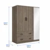 3-Door Wardrobe with Mirror and 2 Drawers Size