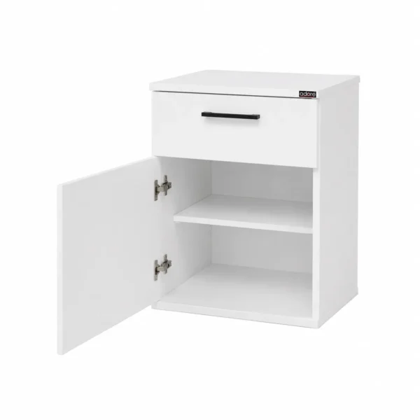 White Night Stand with Drawer open cabinet