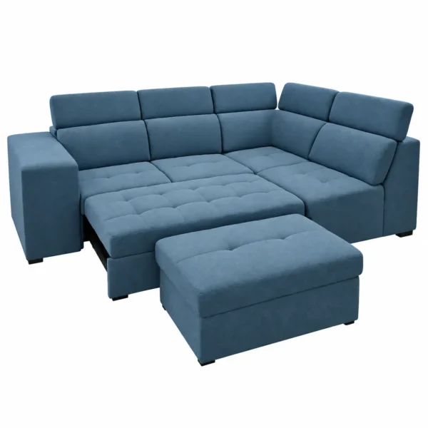Blue L-Shaped Sofa Bed open Blue L-Shaped Sofa Bed open