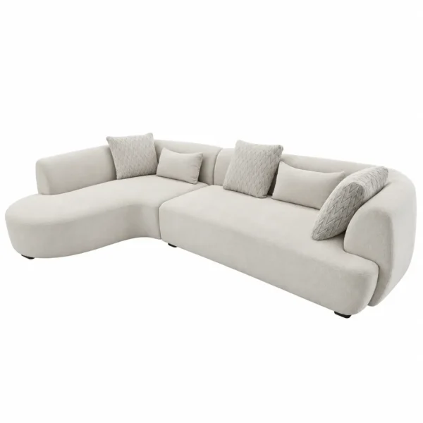 Cream Curved L-Shaped Sectional Sofa