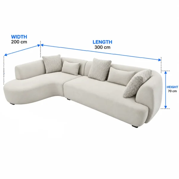 Cream Curved L-Shaped Sectional Sofa size
