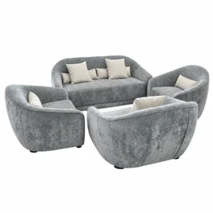 Gray Curved Velvet Sofa Set