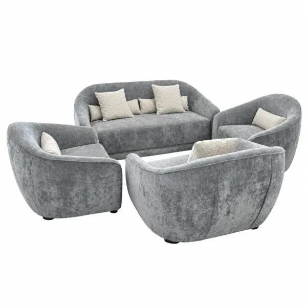 Gray Curved Velvet Sofa Set
