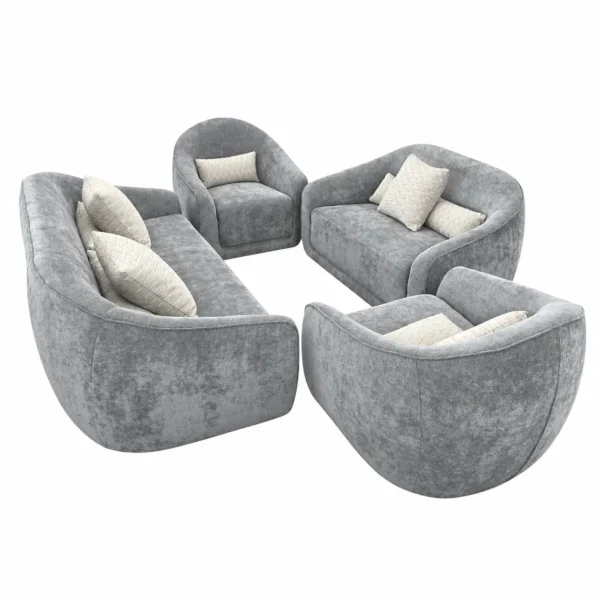 Gray Curved Velvet Sofa Set side